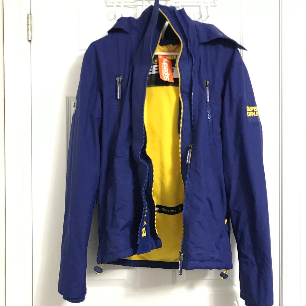 NWT SUPERDRY JAPAN Rare Men’s Hooded Windbreaker Jacket Royal Flash Yellow Blue